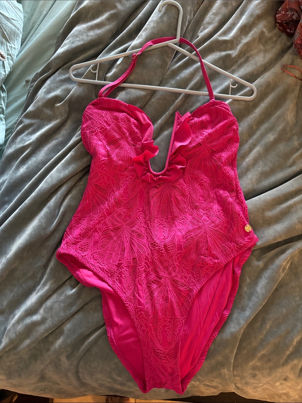 Bright Pink One-Piece Swimsuit with Ruffle Detail